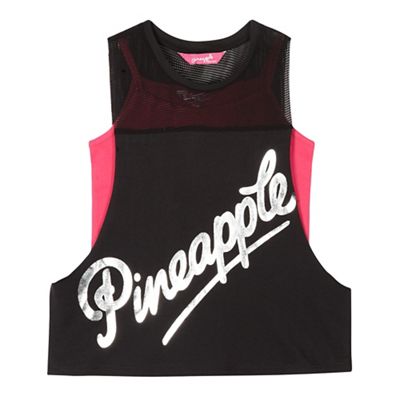 Pineapple Girls' black and pink mesh logo print vest